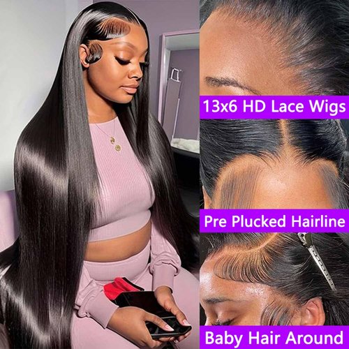Huswink 200 Density 13x6 HD Lace Front Wigs Human Hair Straight Lace Front Wigs Human Hair for Black Women 26 Inch Glueless Frontal Wigs Human Hair Pre Plucked with Baby Hair Natural Color