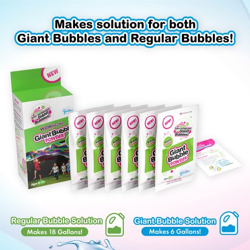 WOWmazing Big Bubble Refill Powder Mix (6 Packets) - Turns Dish Detergent into Giant Bubbles. Makes 6 GALLONS! - Made in USA