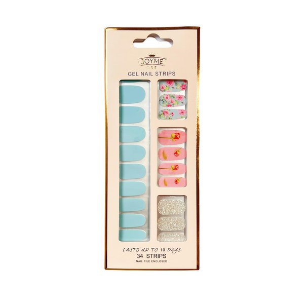 LabTabBa 34pcs Gloss Nail Strips, UV-Free Nail Stickers, Nail Polish Strips Gradient Full Nail Wraps, Self-Adhesive Glitter Nail DIY, 12 Sizes with Cuticle Stick and Nail File