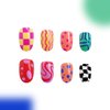 24PCS Almond Press on Nails Short Oval Fake Nails Colorful Ripple Plaid Print Acrylic Nails Full Cover Glossy Glue on Nails Wearable Stick on Nails Y2K Gel Press on Nails Kit False Nails for Women