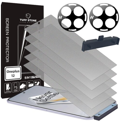 [5+2][with Install Kit] 5 Anti-glare(matte) TPU film Screen protector + 2 Lens Protector + Installaion Guide Tood (EZ KIT) compatible with Oneplus 12 5G 2024 Easy to Install TPU Film screen protector