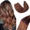 Tape in Hair Extensions Real Human Hair 20 Pieces Double Sided Tape in Hair Skin Weft Invisible Remy Hair Extensions Tape on Brown to Auburn Brown Highlights Remy Hair Extensions Tape ins 14Inch 30G