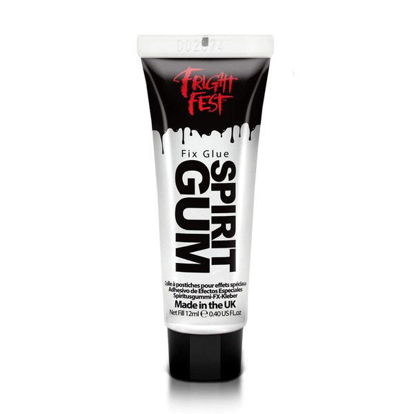 Mastix Spirit Gum Glue Adhesive 12ml Cosmetic Grade by Fright Fest - Fix prosthetic, gems, glitter great glitter tattoo glue, body glue, hair bonding glue, wig glue, make up glue (12ml)