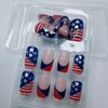 Independence Day Press on Nails Short Length 4th of July Fake Nails Square Glue on Nails American Flag Five-pointed Star Designs Silver Glitter French Tips False Nails Sparkly Manicure for Women Girls