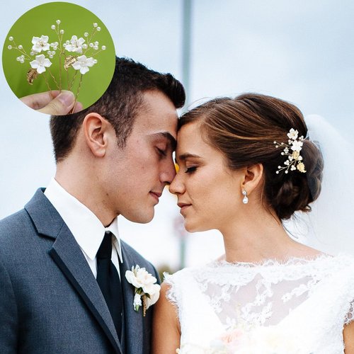 6 Pieces Flower Pearl Wedding Hair Pins, Handmade Gold Leaf Bridal Hair Styling Pins Headpiece Jewelry for Brides Bridesmaids and Flower Girls(Flower Pearl Style)