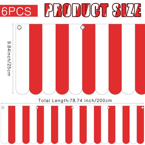 Preboun 6 Pcs Carnival Tent Circus Carnival Hanging Decorations Carnival Banner Red White Striped Carnival Party Supplies for Kids Birthday Mardi Gras Theme Christmas Celebration, 9.84 x 78.74 Inches