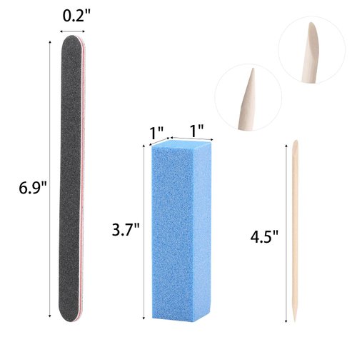 100 Pcs Orange Sticks for Nails Double Sided Multi Functional Wooden Cuticle Pusher Stick, 6 Pcs 100/180 Grit Nail Files and 6 Pcs Buffer Block