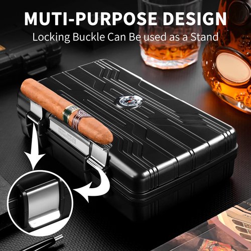 CIGARLOONG Cigar Humidor Travel Cigar Case Double Layer with Hygrometer and Humidifier(Color:Red)