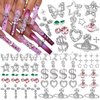 52 PCS Nail Charms and Gems Y2K Butterfly Star Nail Charms Silver Heart Cross Money Charms for Acrylic Nails Design Cherry Nail Gems Jewels for Nail Art Supplies