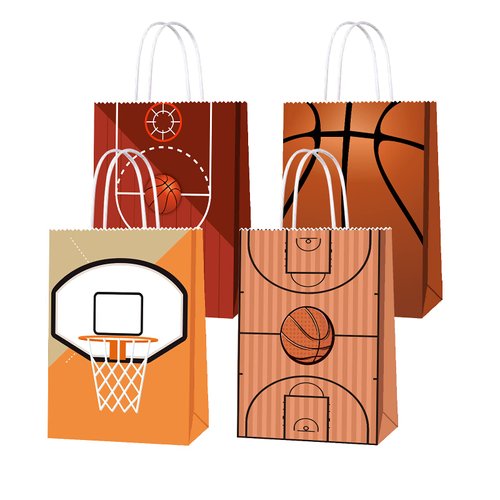 16 PCS Basketball Gift Bags with Handles for Basketball Birthday Party Supplies, Basketball Party Favor Bags Candy Treats Bags, Basketball Goodie Bags for Kids Boys Girls