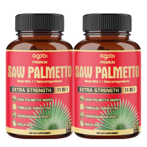 2 Packs 60 Counts 4 Months - Saw Palmetto Capsules 5300 mg - 11in1 with Ashwagandha, Turmeric, Tribulus, Maca, Green Tea, Holy Basil & More - Extract for Prostate, Skin & Immune Support