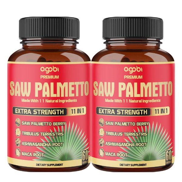 2 Packs 60 Counts 4 Months - Saw Palmetto Capsules 5300 mg - 11in1 with Ashwagandha, Turmeric, Tribulus, Maca, Green Tea, Holy Basil & More - Extract for Prostate, Skin & Immune Support