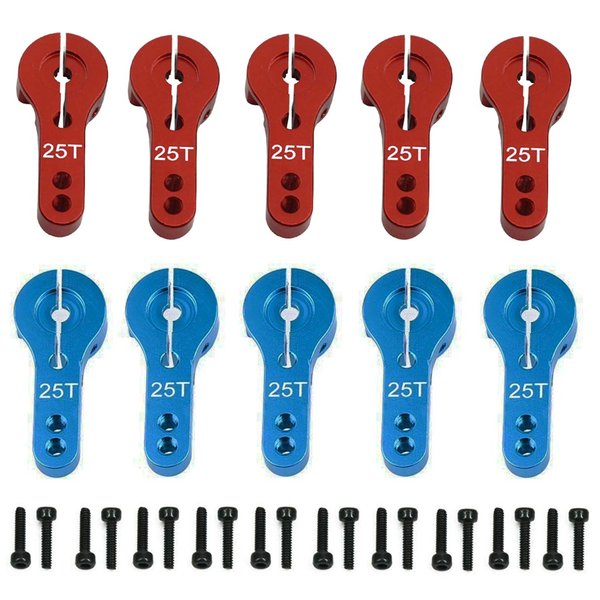 ShareGoo 10PCS 25T Aluminum Servo Horns M3 Threads Metal Steering Arm Compatible with RC Car Truck Buggy Airplane-Blue,Red