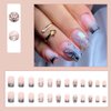 DANMANR Press on Medium Nails Line False Nails Full Cover Acrylic Butterfly Fake Gradient Square Nails for Women and Girls 24PCS