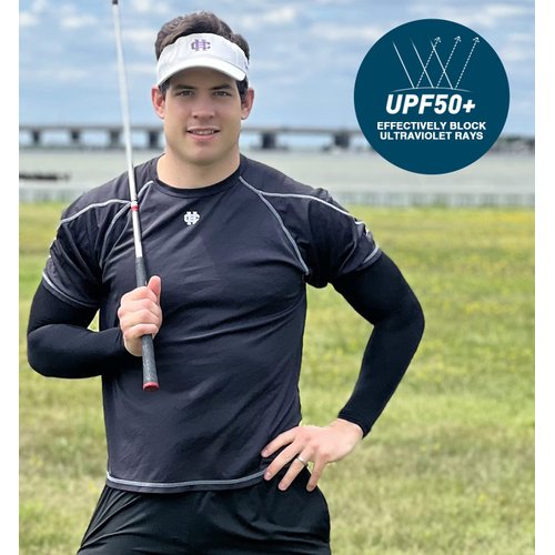 Aegend 2 Pairs Sun Protection Cooling Arm Sleeves - Tattoo Cover Up - Sun Sleeves for Men & Women for Cycling, Running, Basketball, Football, Golf, Volleyball, Driving, Black 2 Pairs