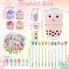 Sabary 228 Pcs Kawaii Stationary Set Include Telescopic Boba Pencil Pouch Case Bag Gel Ink Pen Sticky Note Bubble Tea Sticker Pill Highlighter Stationary Cute School Supplies for Christmas(Vivid)
