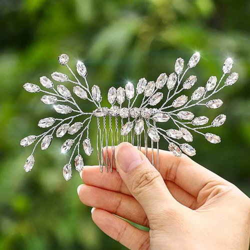 Yokawe Wedding Hair Comb Gold Bridal Vintage Rhinestone Hair Side Combs Decorative Crystal Bride Hair Accessories for Women and Girls (Silver)