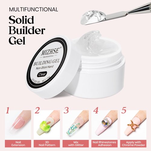MIZHSE Solid Builder Gel for Nails: Non-Sticky 3D Sculpting Gel Hard Gel with U V Lamp, Clear Gel Builder Nail Gel Art Carving Gel Modeling Gel Nail Extension Soak Off U V/LED Nail Art Salon Home DIY