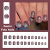 MISUD Press on Nails Short Square Fake Nails Glossy Glue on Nails Blue Ombre Acrylic Nails Purple Chrome Squoval Artificial Nails Bling Glitter Stick on False Nails with Design 24 pcs