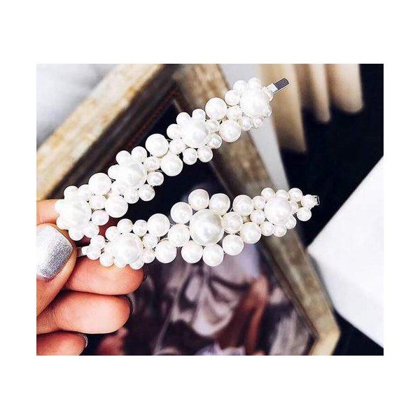 WOIWO 2 PCS Graceful Sweet Metal Pearl Hair Clip Accessories, Ornament Women's Headwear Styling Jewelry