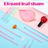 21 Pieces Nail Tools Kit, Resin Nail Palette Leaf Shape Mixing Palette and 20 Pieces Nail Design Brushes Golden Edge Resin Nail Holder Nail Gel Polish Colors Mixing Pallet (Pink)