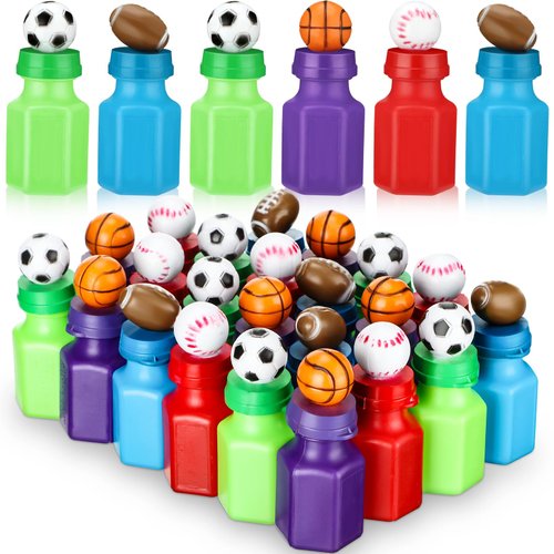 Simgoing 24 Pack Sport Balls Bubble Bottles Mini Bubbles Party Favors Assorted Balls Bubble Wand Bottles Include Soccer Basketball Football Baseball Sport Party Favors for Kids Outdoor Indoor Activity