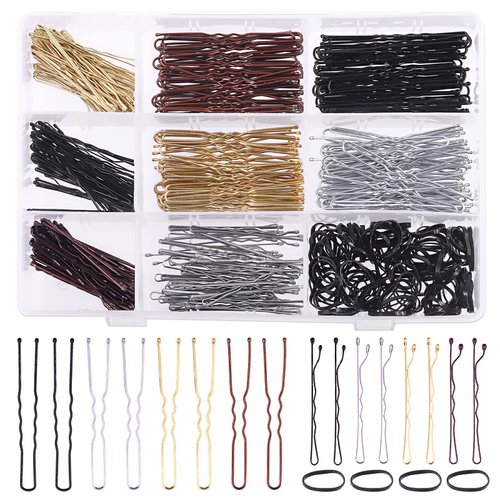 Rustark 420Pcs 2 Styles Hair Pins Kit with Storage Box, Includes Black Bronze Gold Silver Bobby Pins Buns U Shaped Hair Pins and Rubber Hair Bands for Women Girls Kids for All Hair Types