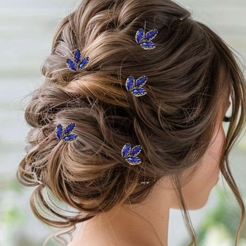 Casdre Crystal Bride Wedding Hair Pins Bridal Hair Piece Wedding Hair Accessories for Women and Girls (Pack of 5) (B Blue)
