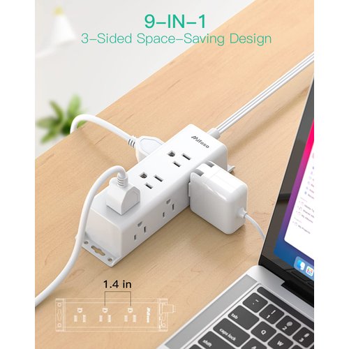 Surge Protector Power Strip - 9 Widely Spaced Multi Outlets, Wall Mount, 3 Side Outlet Extender with 5Ft Extension Cord, Flat Plug for Home Office