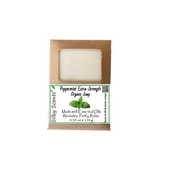 Silky Scents Peppermint Extra Strength Soap Bars - 100% All Natural and Organic Essential Oil - 3 Soap Bars