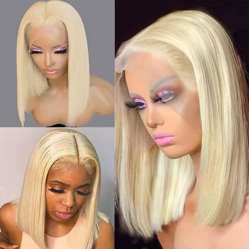 13X4 Straight 613 Blonde Blunt Cut Bob Wig Human Hair Lace Front Wigs For Black Women Pre Plucked With Baby Hair Wear and Go Glueless Wigs Human Hair HD Transparent Honey Blonde Bob Lace Frontal Wigs