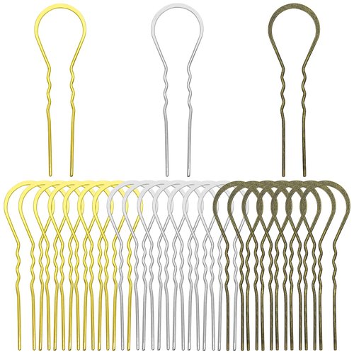 30Pcs Metal U Shaped Wave Curved Hair Pins,Ladies Hair Bun Hair Pin Long Hair Fork Pins Chopsticks Hairpins Picks for Women,Girls,Hair Styling Tool(Gold,white K,Antique bronze)