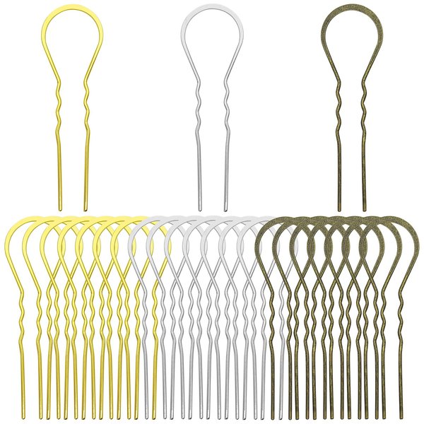 30Pcs Metal U Shaped Wave Curved Hair Pins,Ladies Hair Bun Hair Pin Long Hair Fork Pins Chopsticks Hairpins Picks for Women,Girls,Hair Styling Tool(Gold,white K,Antique bronze)