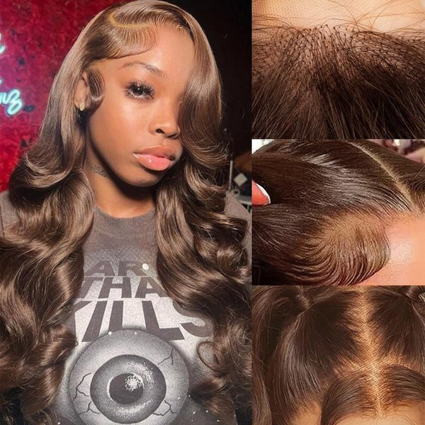 Jreitsere 24 Inch Chocolate Brown Lace Front Wigs Human Hair Body Wave #4 Colored 13x6 HD Lace Wig Lace Front Human Hair Pre Plucked with Baby Hair 180% Density