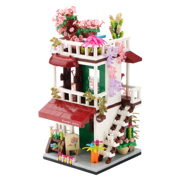 wriyvngs Street View Mini Building Blocks Flower House Shop Store Building Kit Simulation Construction Educational Creative Toy for Boys Girls Age 8+ 953 pcs