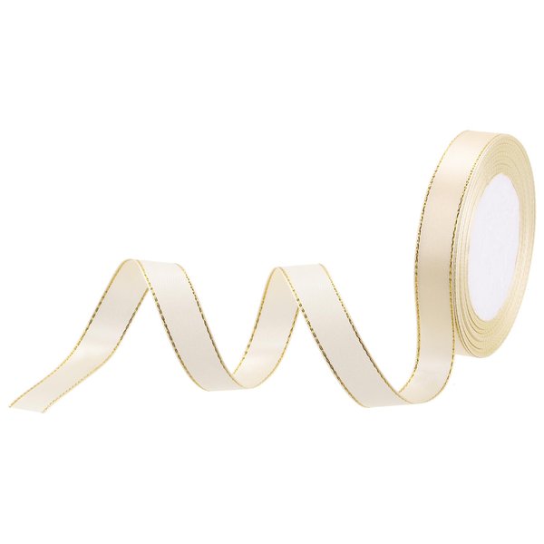 MECCANIXITY 5/8 Inch 25 Yard Wide Satin Ribbon with Gold Edges Border Grosgrain Fabric Ribbon for Gift Wrapping Wedding Bouquet, Cream White