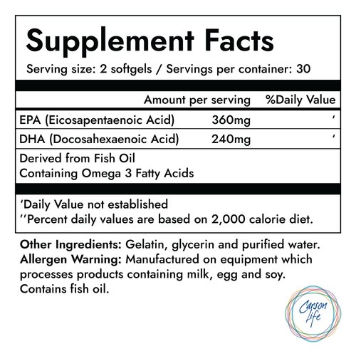 Carson Life DHA EPA Omega 3 Supplement – Advanced EPA DHA Omega 3 Supplement for Brain Function Support, Memory, Eye Function, and Positive Mood - Made in The USA - 60 Softgels