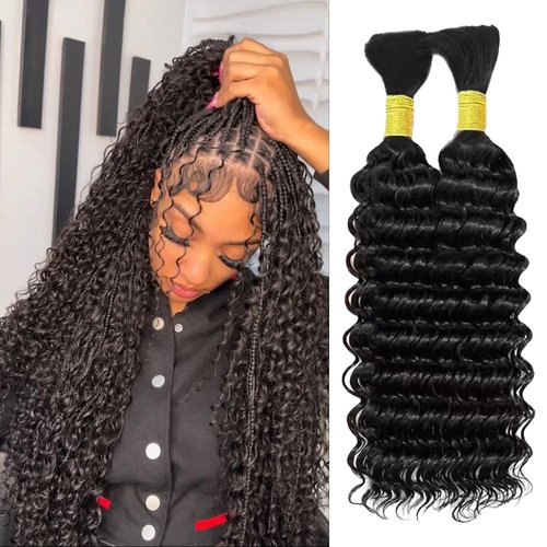 Human Braiding Hair 100g 18 Inch Deep Wave Bulk Human Hair for Braiding No Weft Bundle 12A Brazilian Virgin Curly Human Hair Extensions for Boho Braids Wet and Wavy Human Hair Braiding Hair