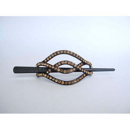 Generic Gold crystal art deco black acrylic hair slide stick clip barrette