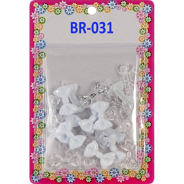 Tara Girls Self Hinge Plastic Bow Hair Barrettes 20 Pieces Selection (Clear White)