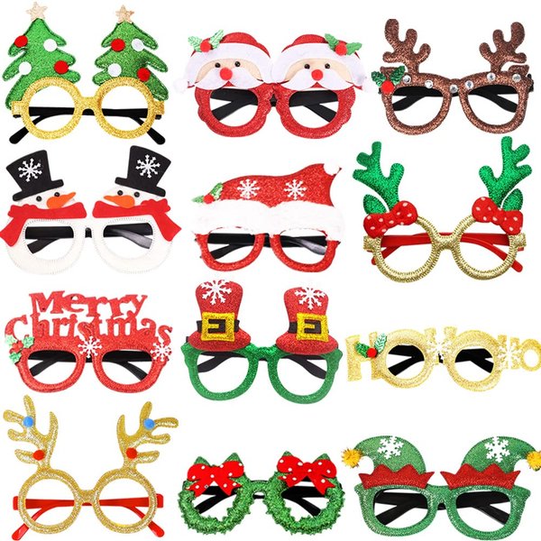 12Pcs Christmas Glasses Glitter Party Glasses Frames, 12 Cute Designs Christmas Costume Glasses Eyeglasses for Christmas Party Favors, Holiday Party Supplies, Christmas Decorations (One Size Fits All)
