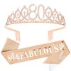 YARIEW 80th Rose Gold Crown + 80 & Fabulous Birthday Sash + Pearl Pin Set, 80th Birthday Sash and Tiara for Women, 80th Birthday Decorations for Women, Happy 80th Birthday Gifts for Women