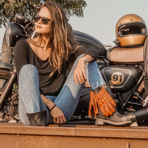 Harssidanzar Leather Motorcycle Gloves,Womens Motorcycle Gloves Riding Gloves Driving Glove for Women, Motorbike Gloves,Powersports Gloves Touchscreen GL016, Saddle,Size L