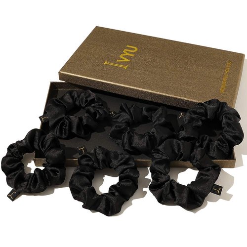 Scrunchies Black Satin Silk Hair Ties - Women Hair Bands Scrunchy For Thick Curl Hair No Crease Hair Accessories Soft Ropes Ponytail Holder No Hurt Your Hair