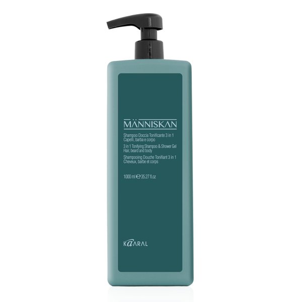 Kaaral Människan 3 in 1 Tonifying Shampoo & Shower Gel, 1000ml - Cleanse Hair, Beard, and Body with Zeolite and Red Sandalwood