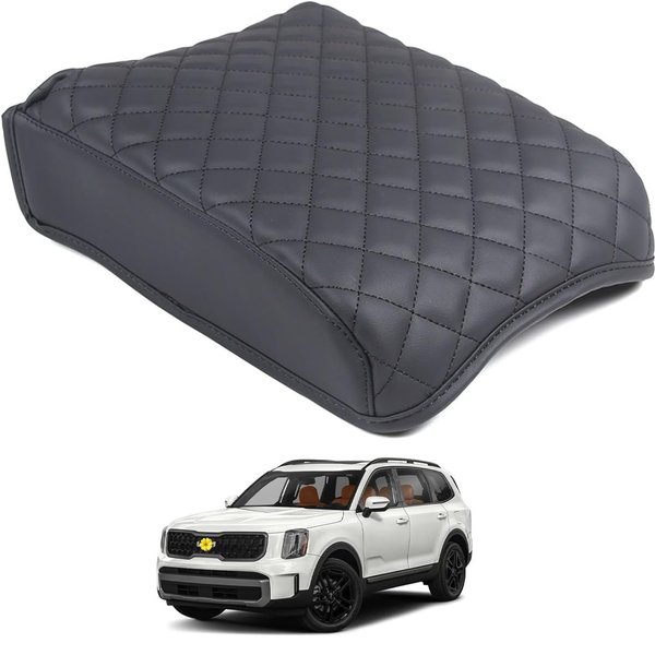 Center Console Armrest Cover Kit,Console Armrest Cushion Automotive Customized Console Armrest Cushion, Fit for Kia Telluride 2020 2021 2022 2023 2024 Accessory Organizer Protector (Plaid - All Black)