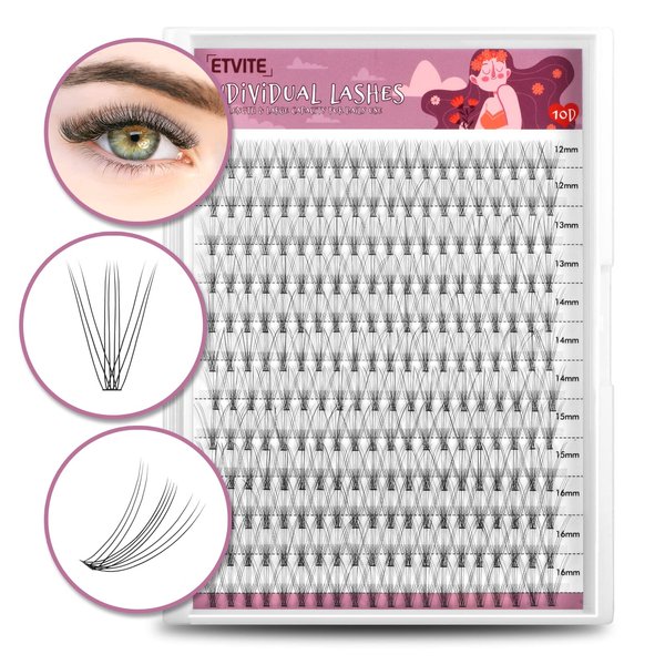 ETVITE Cluster Lashes 10D 20D Individual Lashes Lash Extension Clusters Soft Natural Look Handmade Volume Eyelash Clusters Home False Lashes (10D 12-16mm）