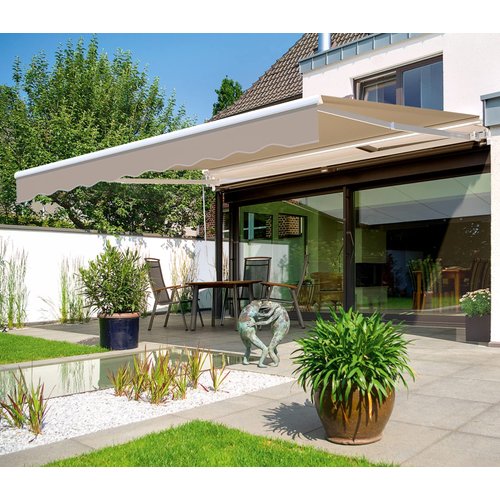 AECOJOY 10'×8' Manual Retractable Awning Sun Shade Patio Awning Cover Outdoor Patio Canopy Sunsetter Deck Awnings with Manual Crank Handle, Beige