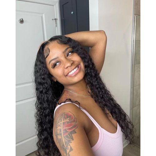Ksfull 13x4 Deep Curly Lace Front Wigs Human Hair Wet and Wavy Water Wave Human Hair Wigs (13x4 deep wave lace closure wigs, 32 Inch)