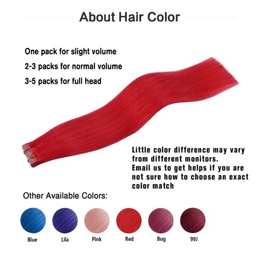 Aison Red Tape in Hair Extensions Human Hair 18 Inch 40G Tape in Human Hair Extensions Red 100% Remy Human Hair Extensions Silky Straight for Fashion Women 20 Pcs/Package